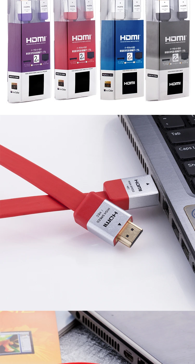 High Speed 2m 3D 4K Gold Plated Flat HDMI Cable With Ethernet For HDTV HDMI /PS3 - ANKUX.COM