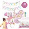 146 Pieces Perfect For Girls and First Birthday, BONUS Happy Banner and Table Cloth serves 16, Unicorn Themed Supplies Party Set
