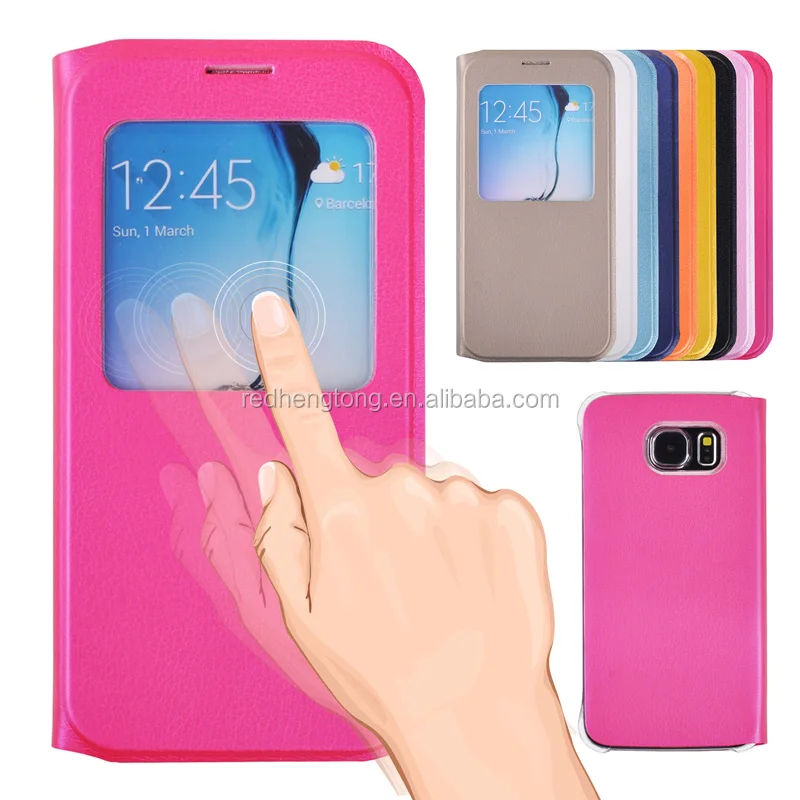 Alibaba Bright Color Phone Leather Window View Cases For Samsung Galaxy S6 Edge