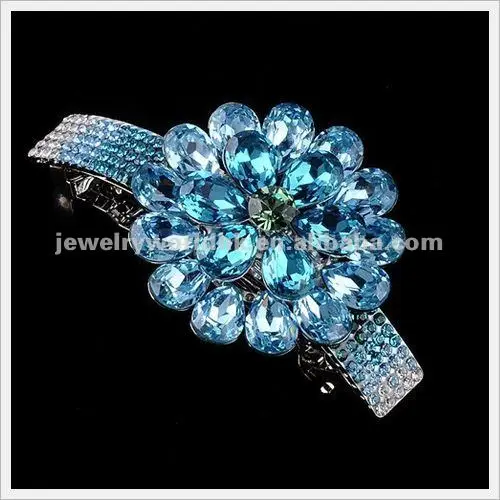 Authentic Austrian green crystal gold plated flower wedding hair clip jewelry