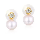 Longshine Jewelry Fashion 14K Natural Freshwater Pearl Zircon Gold Stud Earring