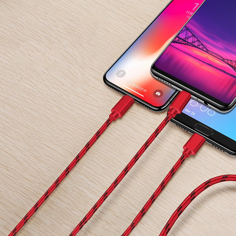Universal Multi USB Charger Nylon Braided 3 in 1 usb Cable Fast Charger Data USB Cable - ANKUX.COM