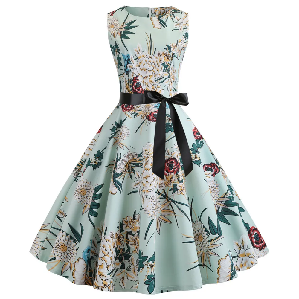 

Ecowalson 50'S 60'S ROCKABILLY DRESS Vintage Style Swing Pinup Retro Housewife Party Dress, As picture