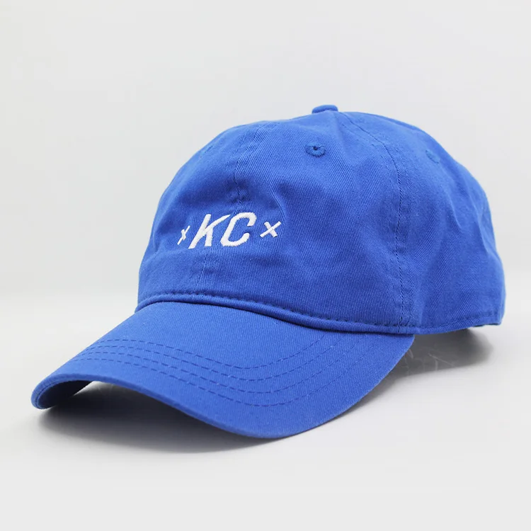 custom blue embroidery 6 panel cotton unstructured dad hat