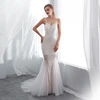 Long train wholesale detachable white beading tulle lace mermaid prom dresses