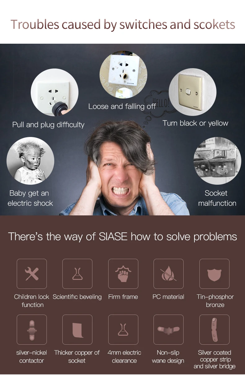 SIASE 220V 250V 3 gang luxury wall light electric switch