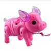 Children's electric rope music light pig sound light walking small cute pig hand lanterns hot toys