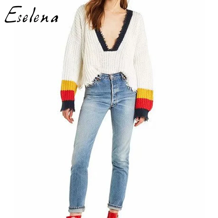Clothing supplier OEM custom sexy v collar front and back can wear sweaters, multi-color cuff knitted pullovers
Clothing supplier OEM custom sexy v collar front and back can wear sweaters, multi-color cuff knitted pullovers