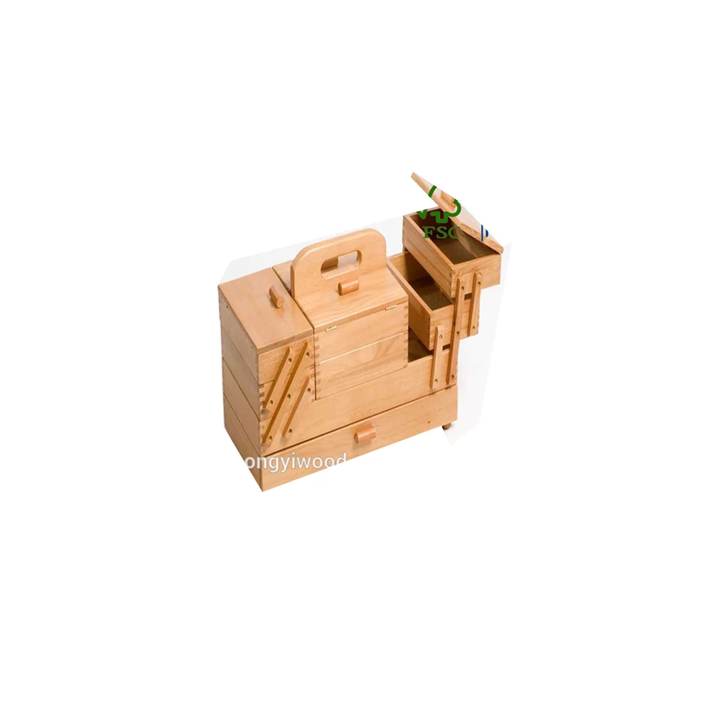 Hecho a mano personalizado Natural Paulownia de madera antiguo caja de costura