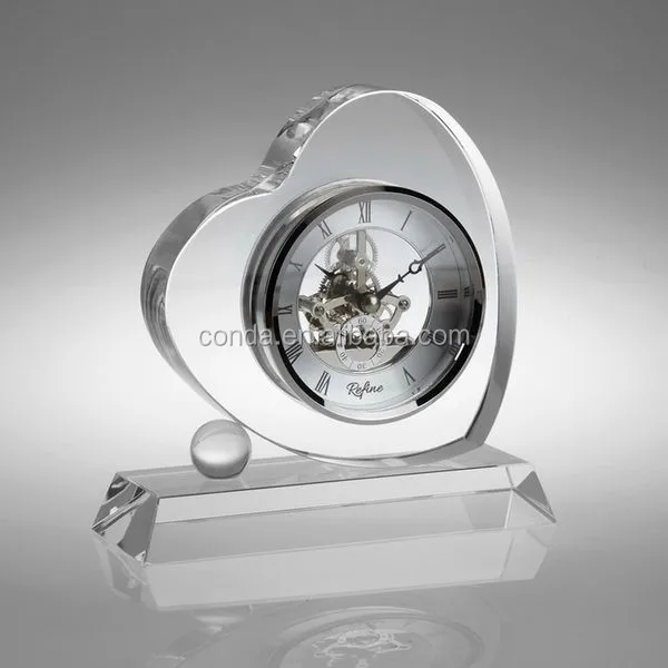 heart shape wedding gift crystal table clock with skeleton