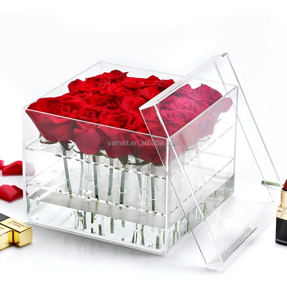 iso 9001:2008 factory price custom clear acrylic flower box with