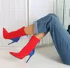 A0805T Fashion fabric pu leather splice sexy pointed toe high stiletto heel ladies half boots