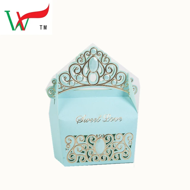 wholesale crown shape tiffany blue custom candy box for wedding