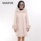 2017/2018 Korea Fur Coat Style Ladies New Lamb Skin Fur Coat With Real Fox Fur Trim