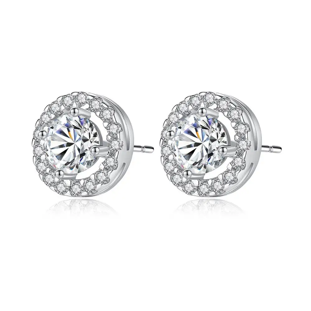 

LUOTEEMI Jewelry JEANS Brand Wholesale Hearts & Arrows cut Top Quality 0.75 carat Women Wedding Round Halo CZ Stud Earrings