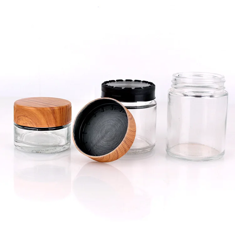 1oz 2oz 3oz 4oz High quality air tight round glass storage jar with plastic child proof lid glass jars