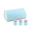 Roll Top Bread Bin and 3 Coffee, Tea and Sugar Canisters Set - Stainless Steel in 3 Fresh Colours - Light Blue