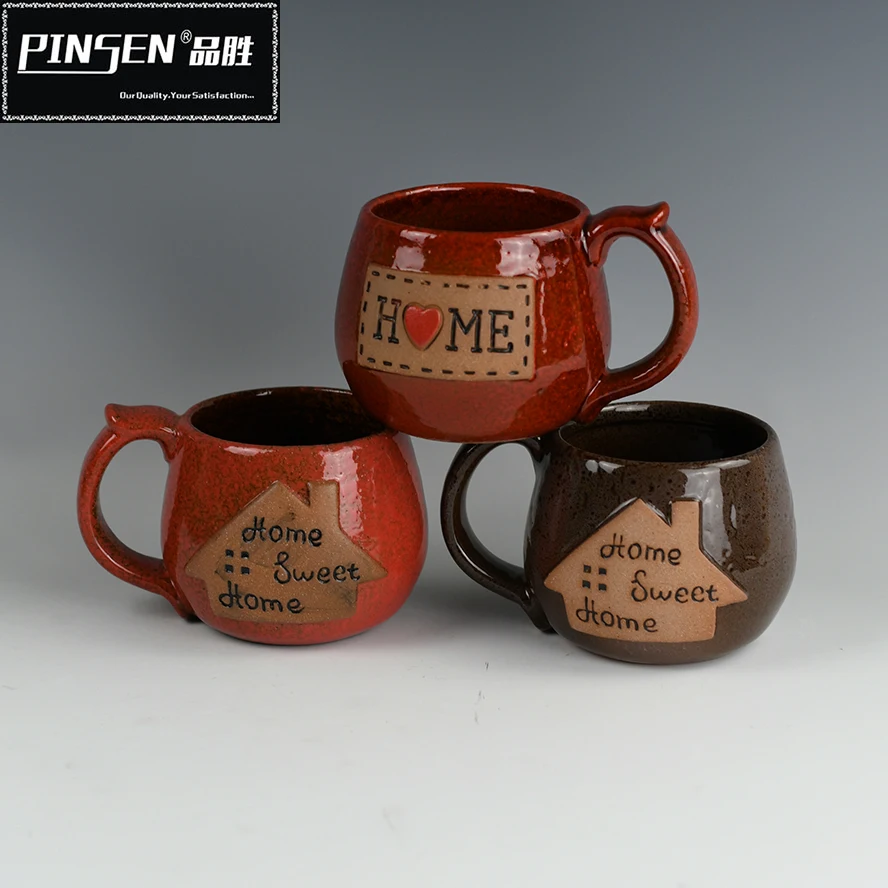 wholesale custom logo embossed ceramic souvenir coffee mug