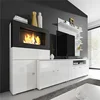 Home Innovation Living Room Furniture Set with Bioethanol Fireplace, Wall Unit Tv, Finished in Matt White and White Gloss