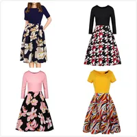 

Women's Vintage Patchwork Pockets Puffy Swing Casual Party Dresses wholesales