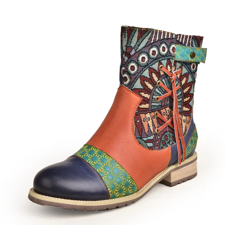 Bohemia style cowhide ankle boots cow leather tassel platform fashion punk boots for women, Red 
Bohemia style cowhide ankle boots cow leather tassel platform fashion punk boots for women, Red