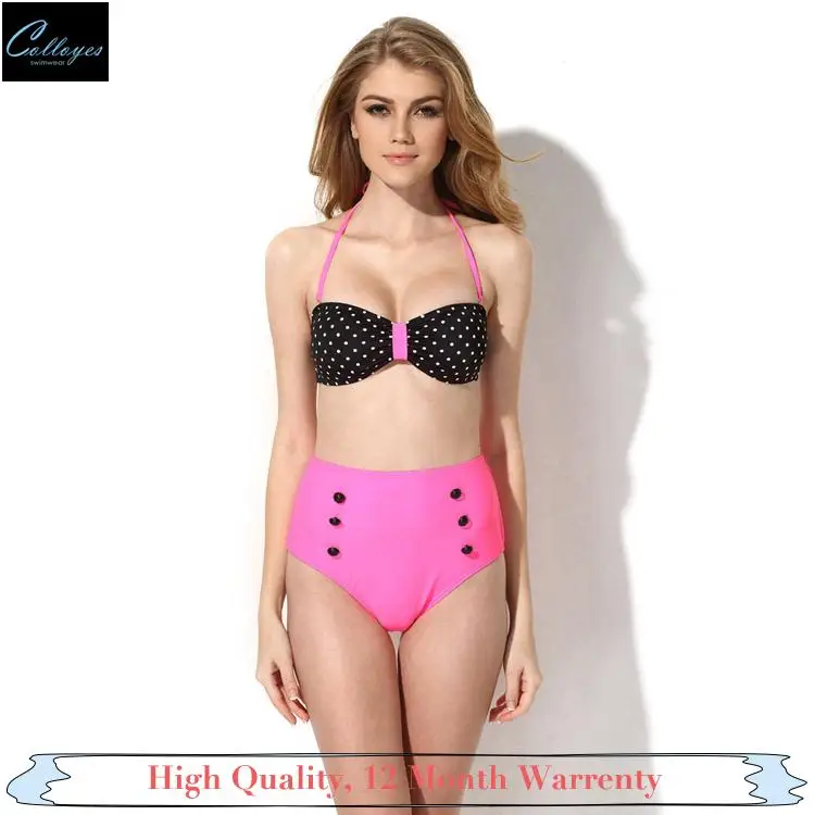 COLLOYES Brand New 2015 Women Swimwear Push Up Bikini Set Biquini Polka DotsTriangle Top High Waist Bottom Swimsuit
