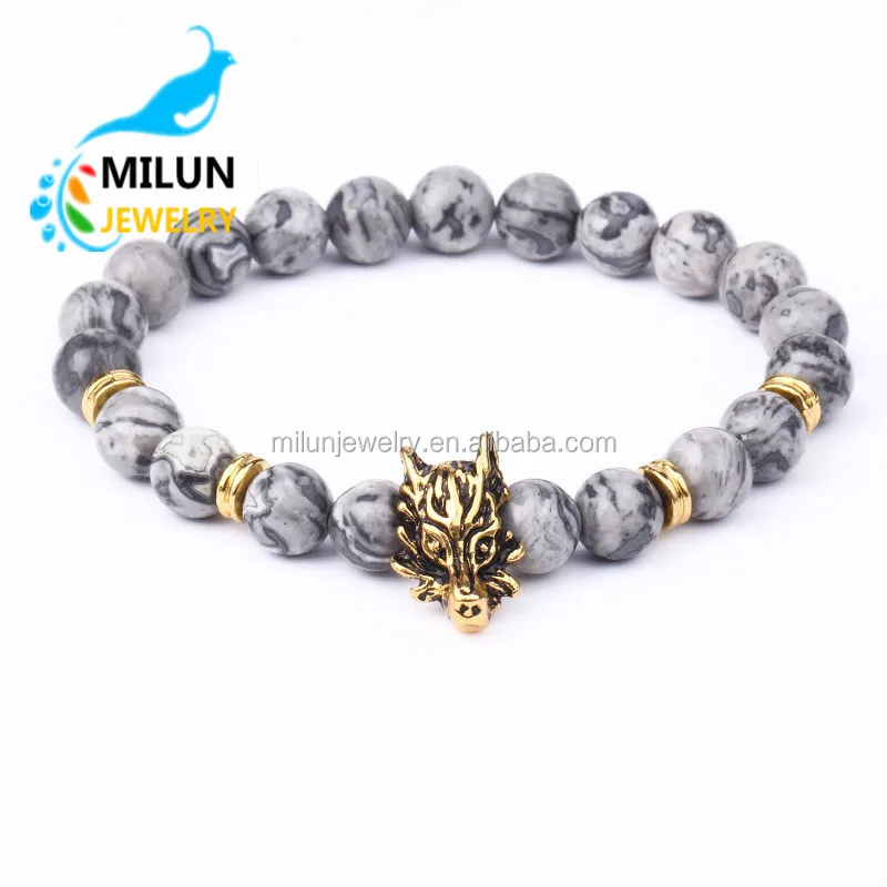 2018 New Design men Natural Stone Gemstone lava howlite beads Custom gold dragon Bracelet, As picture shows
2018 New Design men Natural Stone Gemstone lava howlite beads Custom gold dragon Bracelet, As picture shows