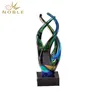 Unique Hand Blown Suspended Seaweed Art Glass Sculptured Trophy on Black Base