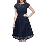 2019 Fashion Dress Design Zigzag Neck Short Sleeve Women A Line Midi Lace Pleated Dress