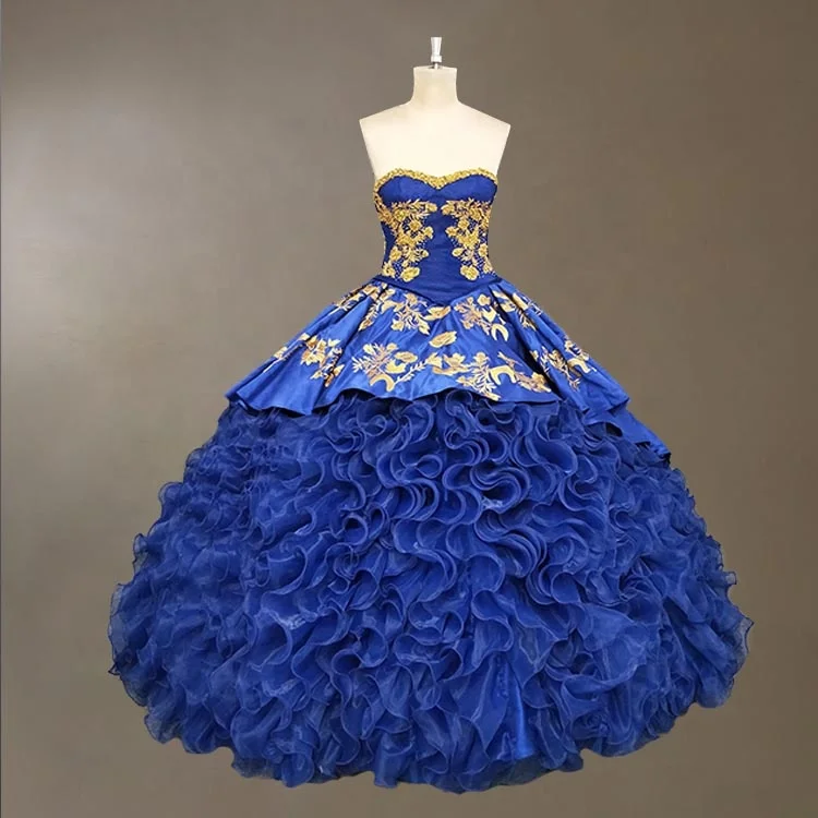 royal blue and gold quinceanera dresses