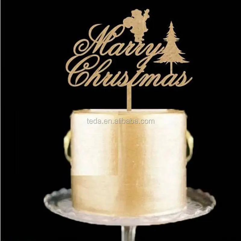 custom High quality christmas wooden cake topper