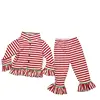Boutique kids christmas cotton ruffle clothes outfits longsleeve kids clothing set