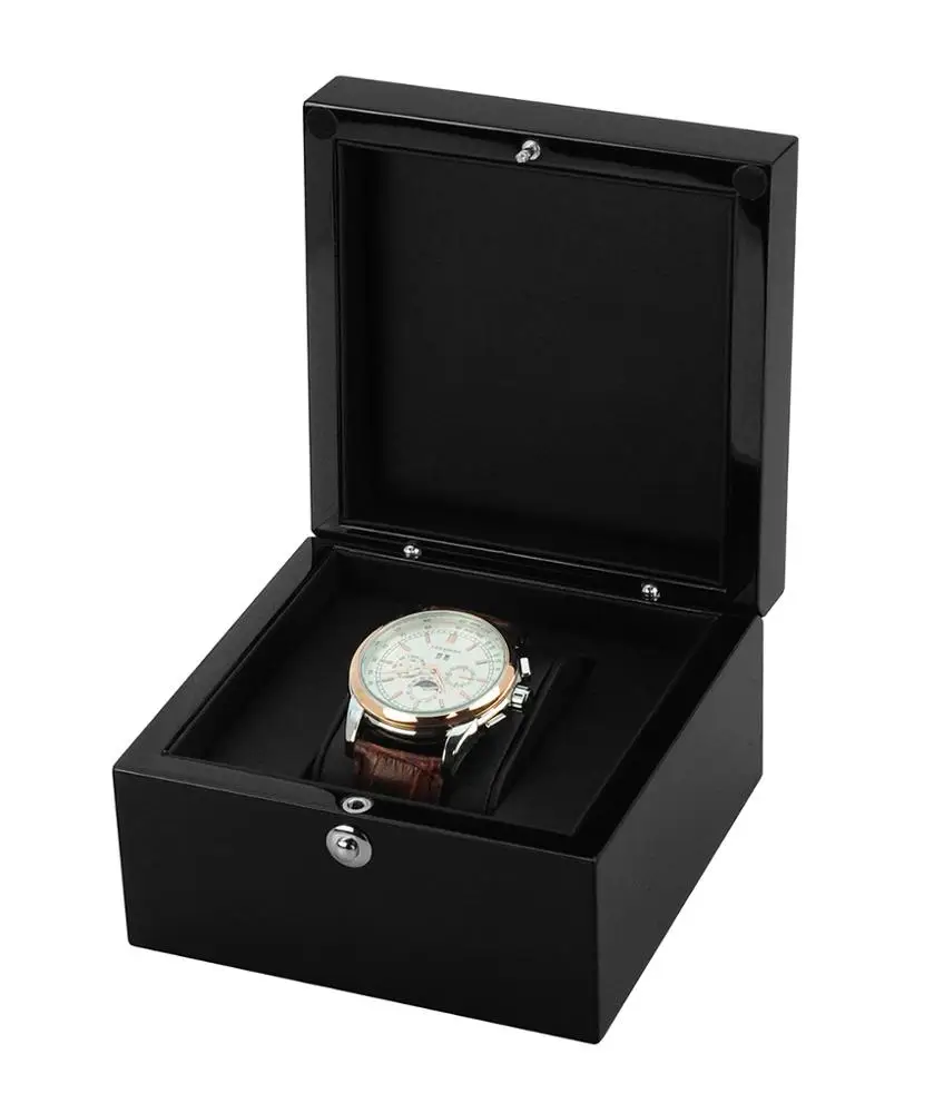 Single Watch Display Wood Box Custom, Black