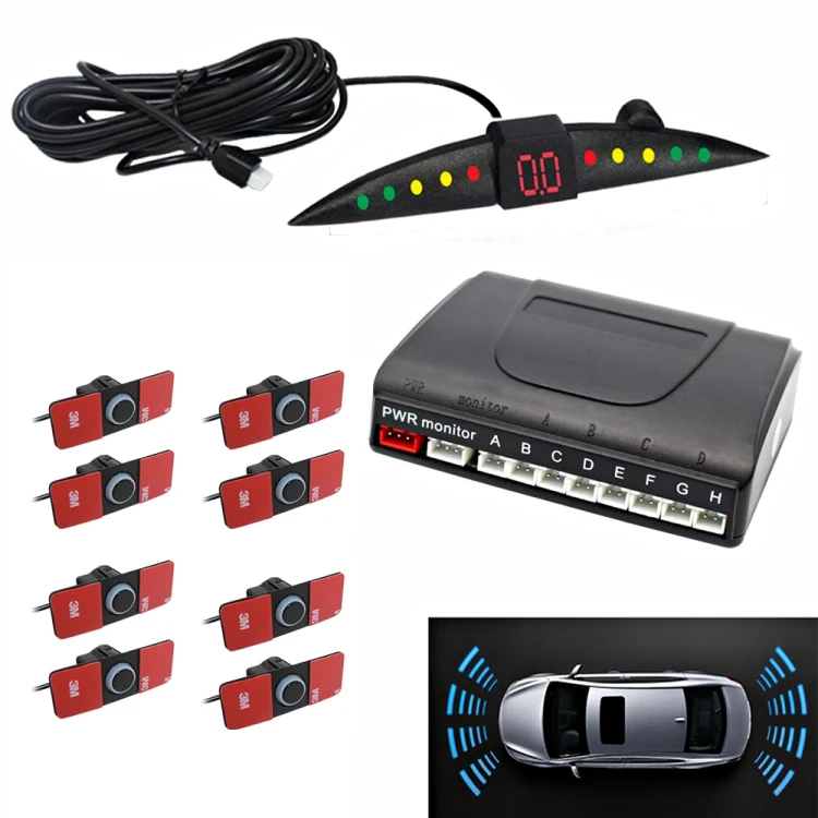 front rear 8 flat 16.5mm probes sensor car parking systems with LED display - ANKUX.COM