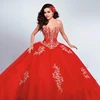 Off-Shoulder Lace Embroidery Quinceanera Ruffle Wedding Dresses Evening Ball Gown Red