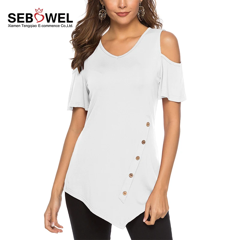Women Causal Side Button Cold Shoulder Blouse, White;black;red
Women Causal Side Button Cold Shoulder Blouse, White;black;red