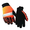 Hi-Vis Cheap mining Gloves Impact Resistant Protection hand with TPR back, abrasion resistant synthetic leather palm