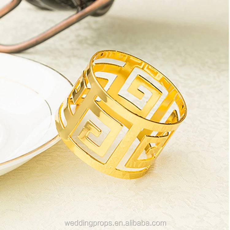 Оптом дешевые золотые металлические украшения свадебные кольца для салфеток