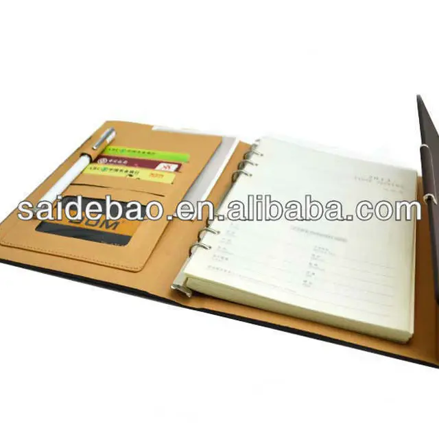 pu leather cover agenda organizer planner notebook with card/calculator/pen holder