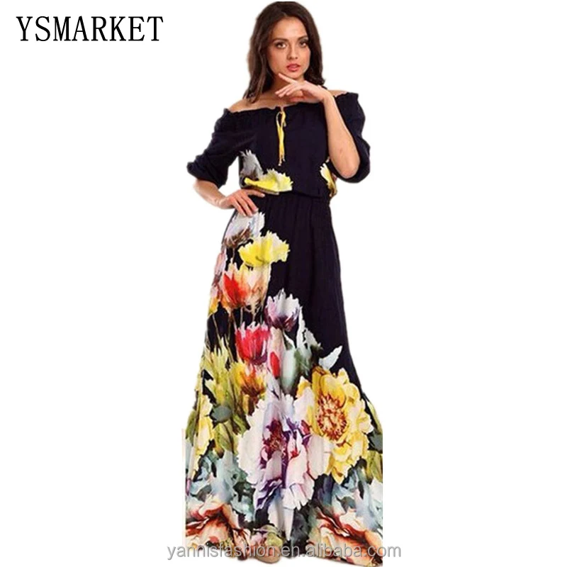 Bohemian Style Beach Dress Summer Five Sleeves Flowers Print Off The Shoulder Ruffle Maxi Dress Emp128
Bohemian Style Beach Dress Summer Five Sleeves Flowers Print Off The Shoulder Ruffle Maxi Dress Emp128