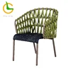 Green armrest stacking rope woven garden chair
