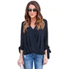 Woman V Neck Ruched Tie Sleeve Top Lady Design Skirts and Blouse