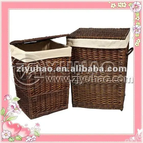 brown color craft storage rattan box with nice white fabric