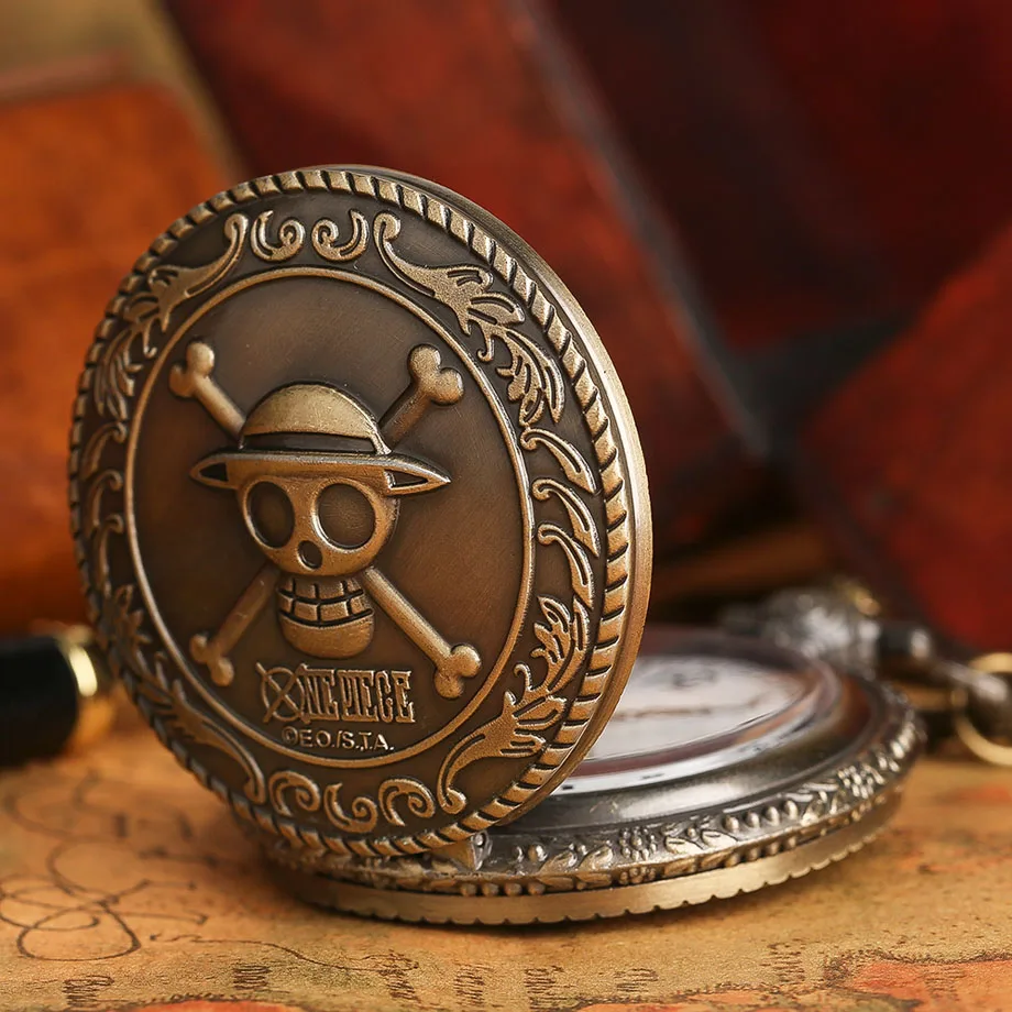 YISUYA Cool Skull One Piece Quarzt Pocket Watch Necklace Chain Compass Map Luffy Stainless Steel Men Women Children Gift Bag  (10)