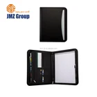 Fancy gray business 3 ring binder zipper leather portfolio binder with card holder