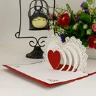 Romantic Handmade paper craft Laser cutting 3D Pop-up Wedding Invitation Greeting Card with heart shape
