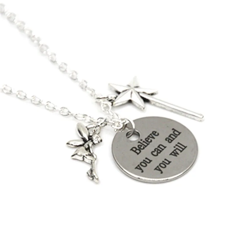 Believe you can and you will necklace fairy and Magic wand charm pendant 
Believe you can and you will necklace fairy and Magic wand charm pendant