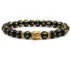 Wholesale Loose Gemstone Black Agate Gold Buddhism Engraved Buddha head Bead Bracelet