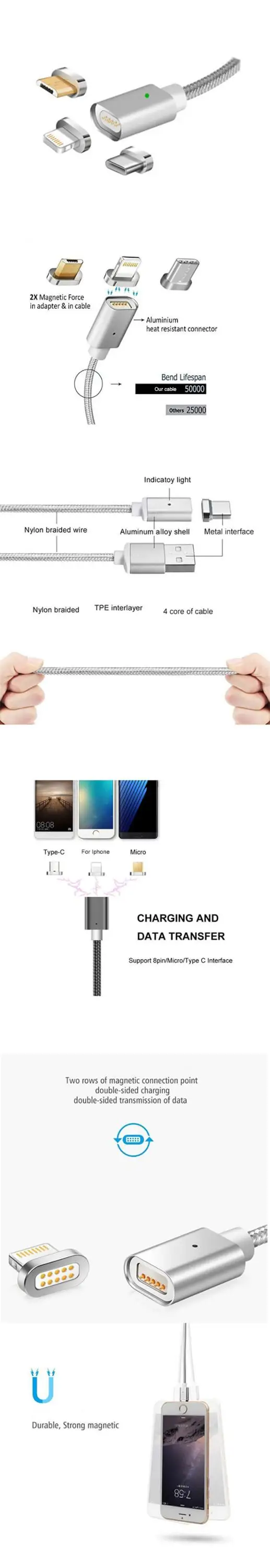 Data cable 3 in 1 cell phone usb charger for braided magnetic usb cable - ANKUX.COM
