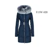 Stocklot real fur collar belted women winter long down jacket in stock